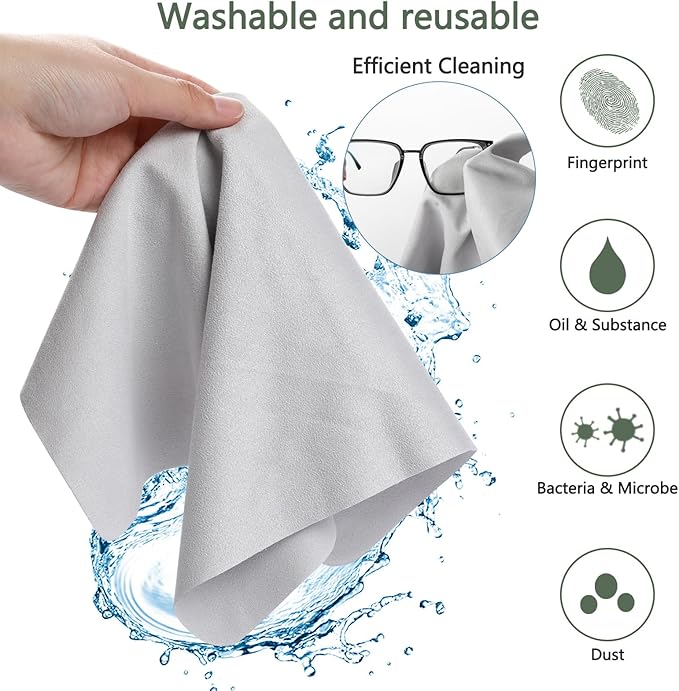 5 Pcs Extra Large Microfiber Glass Cleaning Cloths 12"x 12" Oversized Reusable Eyeglass Sunglasses Cleaning Cloth for Lens Glasses Sensitive Optics Screens Phones Camera Lenses 5 Colors