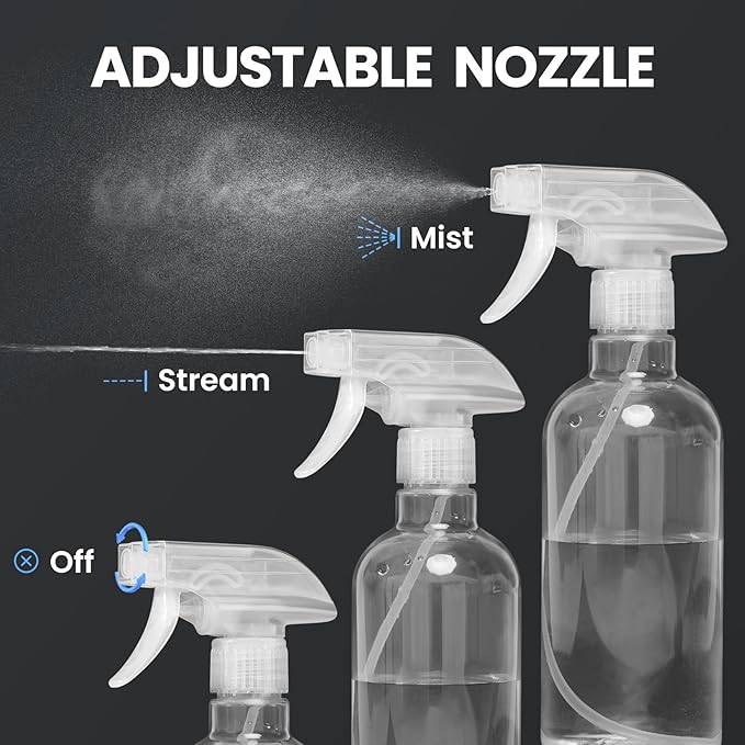 DIYSELF 2 Pack Spray Bottles for Cleaning 16.9 oz/500 ml Water Empty Spray Bottle Heavy Duty Plastic Clear Squirt Mist Spray Bottle with Nozzle for Hair Plants Pets Alcohol Sprayer Weighing Bottles
