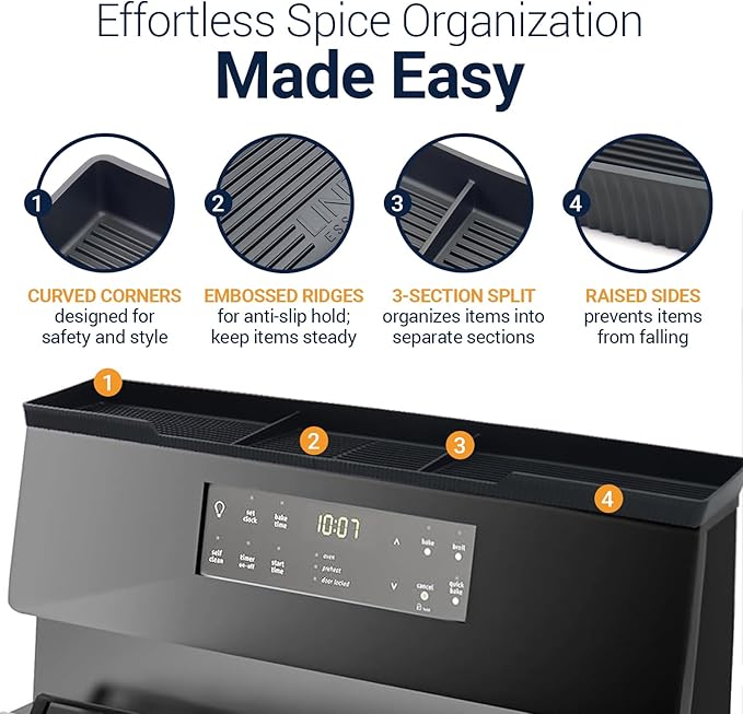 Silicone Magnetic Over the Stove Shelf for Back of Stove - Magnetic Stove Top Shelf and Over Stove Shelf, Over Oven Shelf for Top of Stove, Over the Stove Spice Rack, Includes 6 Extra Plates (Black)