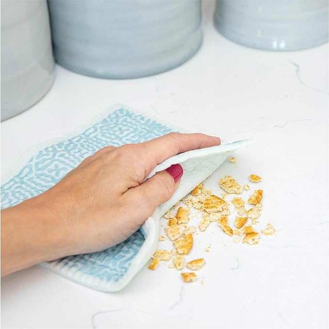 ELYN Swedish Dishcloths, Reusable & Washable Sponge Cloths, Absorbent Cleaning Paper Towels for Kitchen, Dishes, Counters and More, 5 Pack, Assorted Soft Botanical Patterns