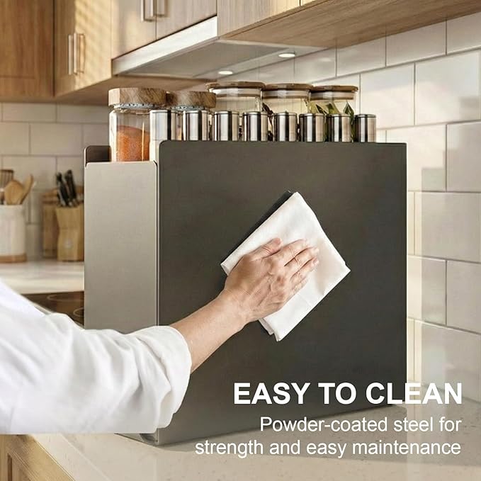 2 Tier No Assembly Pull Out Spice Rack Countertop, Sliding Drawer Seasoning Condiments for Tall Bottles, Steel Kitchen Organizer with Magnetic Panels with Paper Towel Holder and 4 Hooks