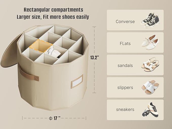 Vailando Shoe Organizer for Closet - Cylindrical Shoe Storage Organizer with Removable Dividers, Rectangular Compartment, Foldable, Blush Pink, 1-Pack