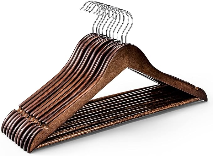 HOUSE DAY Heavy Duty Wooden Hangers 10 Pack and Space Saving Hanger Hooks Set 60 Pack