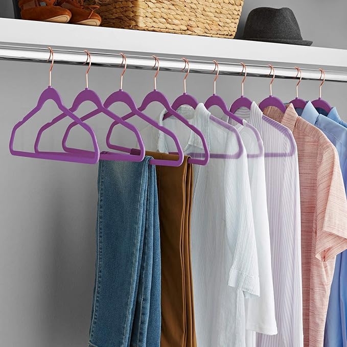 VECELO Premium Velvet Clothes Hangers Suit Heavy Duty (50 Pack)-Non Slip & Space-Saving with 6 Finger Clips & Tie Rack Excellent for Men and Women,Dark Purple