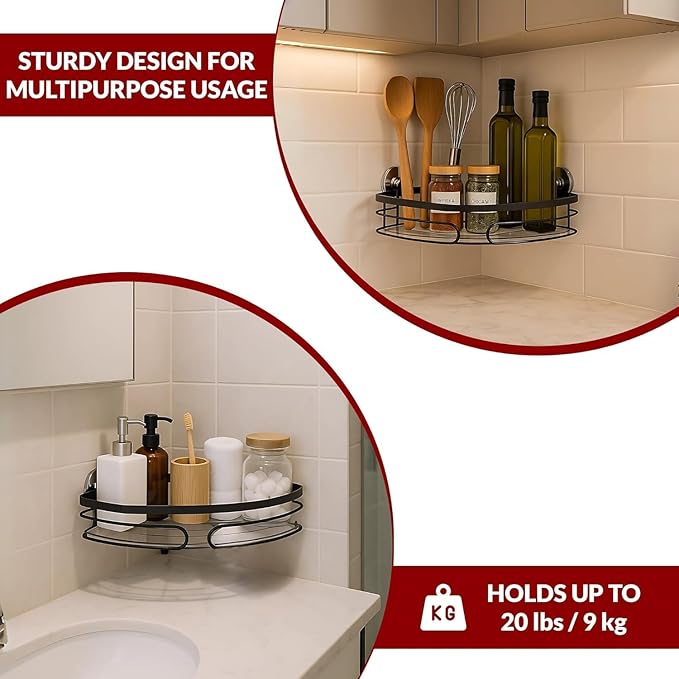 2-Pack Adhesive Corner Shower Caddy - Rustproof Bathroom Organizer with Strong Adhesives (Triangle, Black)