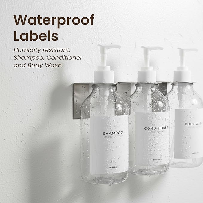 MaisoNovo Shampoo and Conditioner Dispenser - Shower Soap Dispenser Wall Mounted - 16.9 fl oz Set of 3 Clear Plastic Bottles White Pump - Shampoo Dispenser, Shower Dispenser 3 Chamber No Drill
