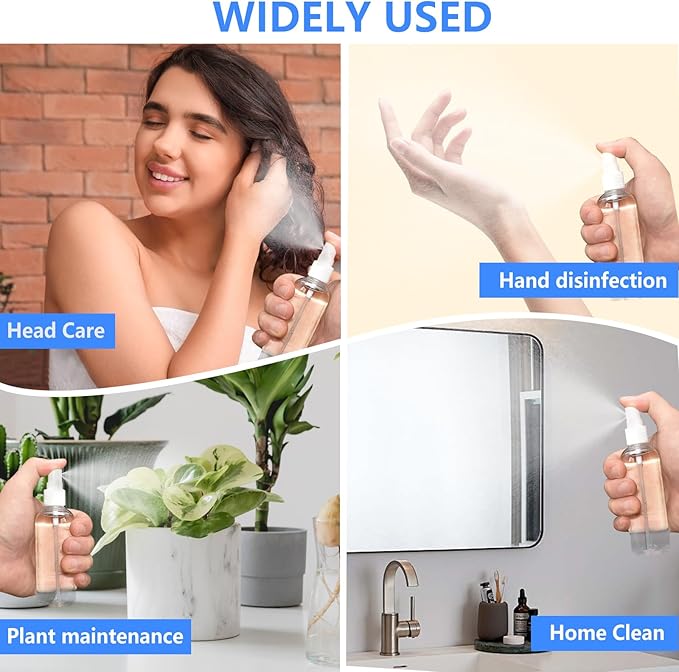 4 Pack 2 Oz (50ml) Mini Spray Bottles Clear Travel Size Spray Bottles Leak Proof with Funnels and Labels