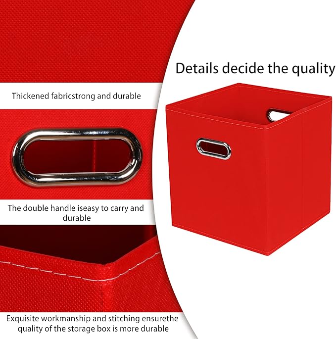STOREONE Fabric Storage Bins Cubes Baskets Containers-(11X11X11) with Dual Handles for Shelf Closet, Nursery Home ， Bedroom Organizers, Foldable Set of 6 (Red)