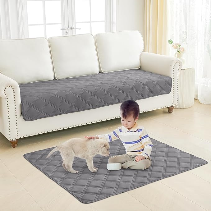 Smiry Waterproof Dog Bed Cover Blanket 68x82, Soft Reversible Pet Blanket, Washable Leakproof Cats Dogs Couch Cover for Sofa, Couch, Furniture, Lattice, Grey/Grey