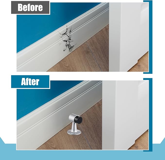 4 Pack Heavy Duty Floor Mounted Door Stop 3 in Aluminum Commercial Grade Door Stopper with Rubber Bumper & Stainless Steel Screws (Sliver)