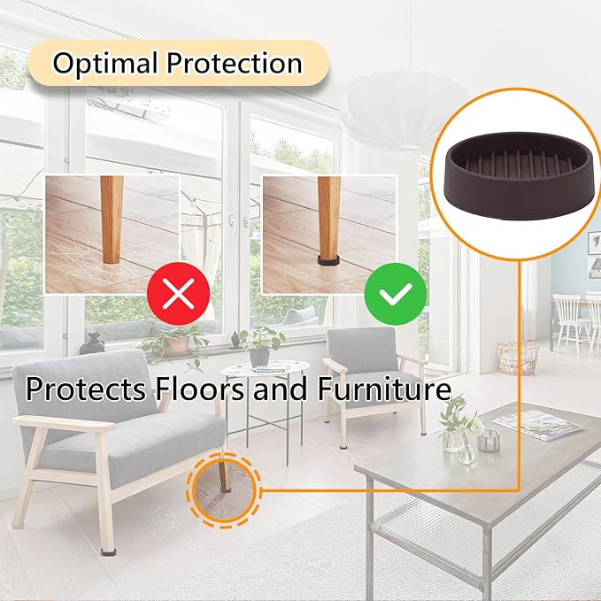 2.5x2.5 Round Rubber Furniture Caster Cups, Anti-Sliding Furniture Pads Bed Stopper Floor Protectors with Grip - Protect Any Flooring