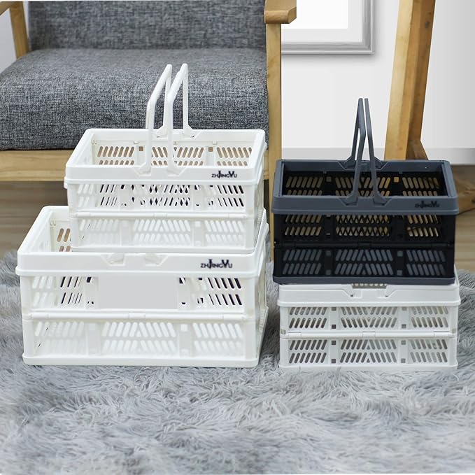 Plastic crates for storage,plastic baskets for organizing,14.96inch* 9.84inch* 7.87inch,Foldable Shopping crate with Handles,collapsible storage crate,basket for car Garden Kitchen,Bathroom,office