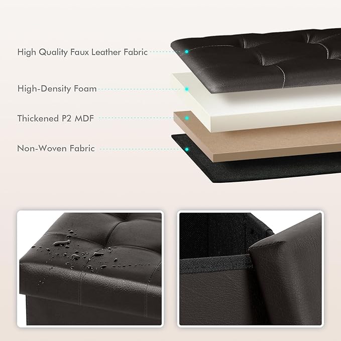 B FSOBEIIALEO Storage Ottoman Small Cube Foot Rest Seat Faux Leather, Brown 12.6"X12.6"X12.6" (2 Pack)