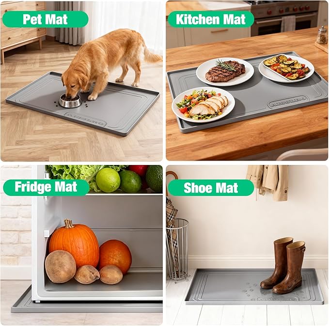 Aisslro Under Sink Mat 31" X 22", Waterproof Silicone Under Sink Mats for Kitchen, Anti-Leak Shelf Liner & Cabinet Protector with Raised Edge, [BPA Free] Bathroom Tray Home Organizer, Gray
