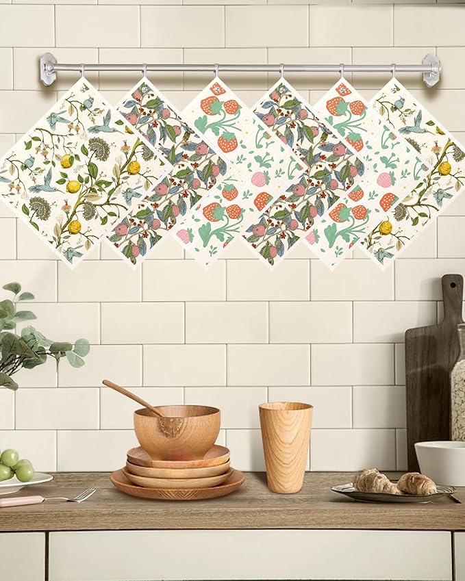 Kitchen Swedish Dishcloths with Hooks - 6 Pack Reusable Dish Cloths for Washing Dishes Fast Drying Cute Fun Swedish Dish Towels Washable Cleaning Sponge, Trees Fruits