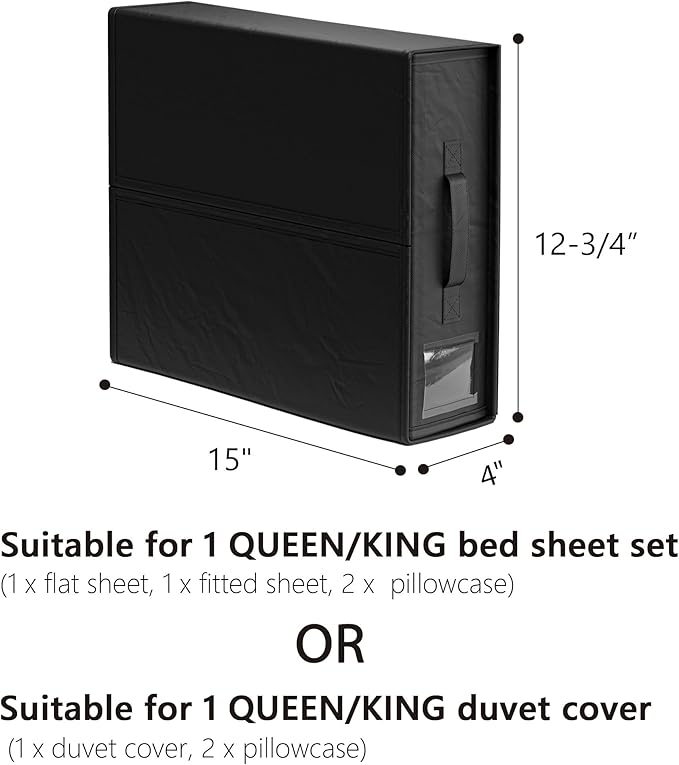 SUOCO SheetCube Bed Sheet Organizers and Storage 4 Pack, Foldable Linen Closet Organizer, Bedding Folder Storage Box Container for Blanket, Duvet Cover Set, Bed Sheet Set - Black
