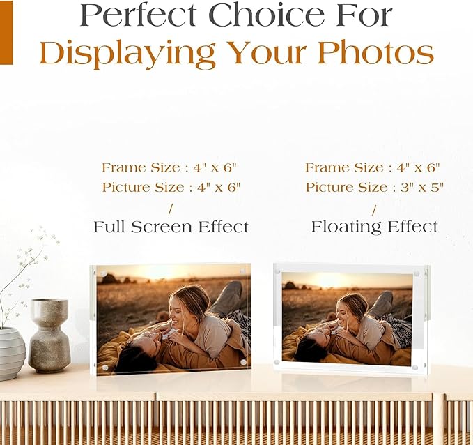 TWING 36 Pack 4x6 Acrylic Picture Frames Bulk,10+10MM 4 By 6 Magnetic Acrylic Photo Frame Horizontal Magnet Double Sided Magnetic Frames Set, 6x4 Clear Frames Block Picture Frame Desktop Display,Gift