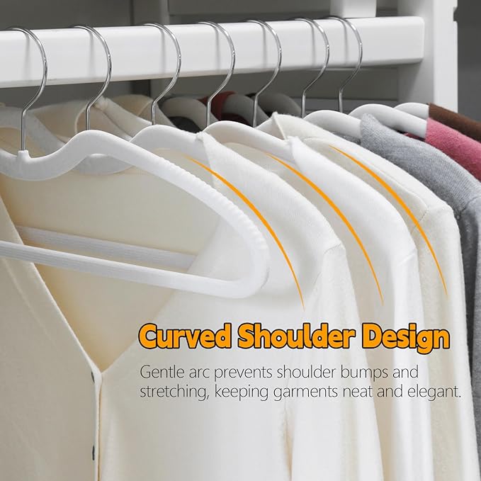 30 Pack Velvet Hangers, Short Neck Non Slip Slim Hangers with 360° Swivel Hook, Space Saving Clothes Hangers for Shirts, Dresses, Sweaters, White