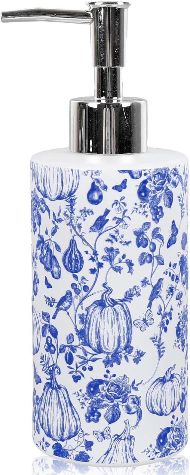 JarThenaAMCS Fall Soap Dispenser Blue Pumpkin Glass Dispenser with Pump Refillable Chinoiserie Liquid Soap Container for Autumn Harvest Thanksgiving Kitchen Bathroom Countertop