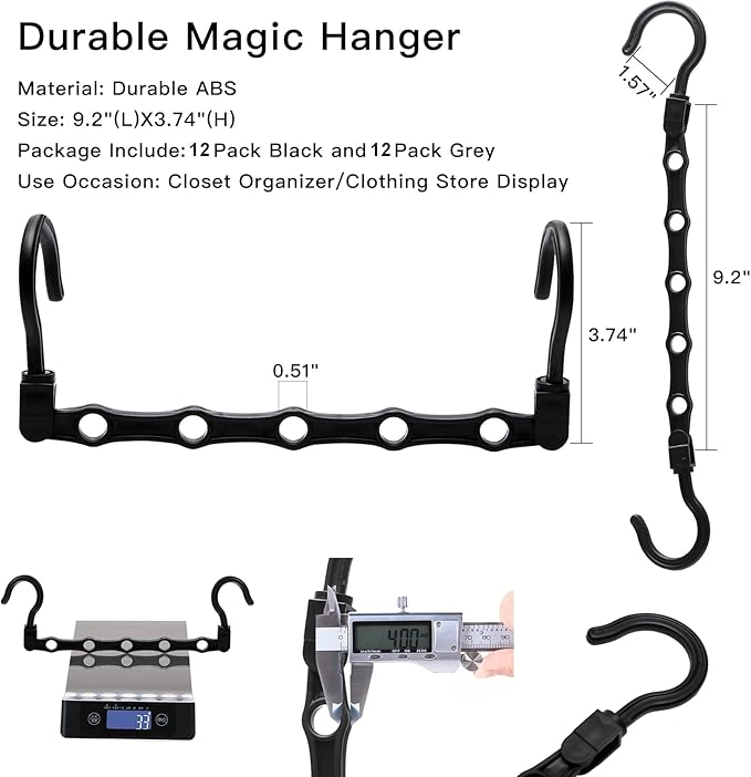 24 Pack Closet Organizers and Storage, Stronger Space Saving Hangers Clothes Hanger with 5 Holes Closet Storage for Heavy Clothes,College Dorm Room Essentials for Girls Guys, Magic Home Organization