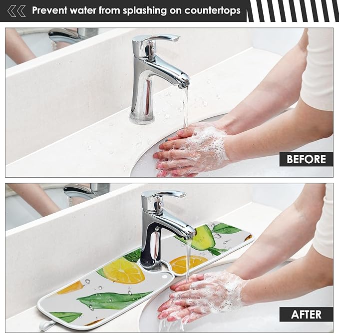 Sink Faucet Absorbing Mat Kitchen Sink Splash Guard Splash Faucet Drip Catcher for Bar RV Bathroom 2PCS 30x5.5in Cartoon Green Avocados Pineapples
