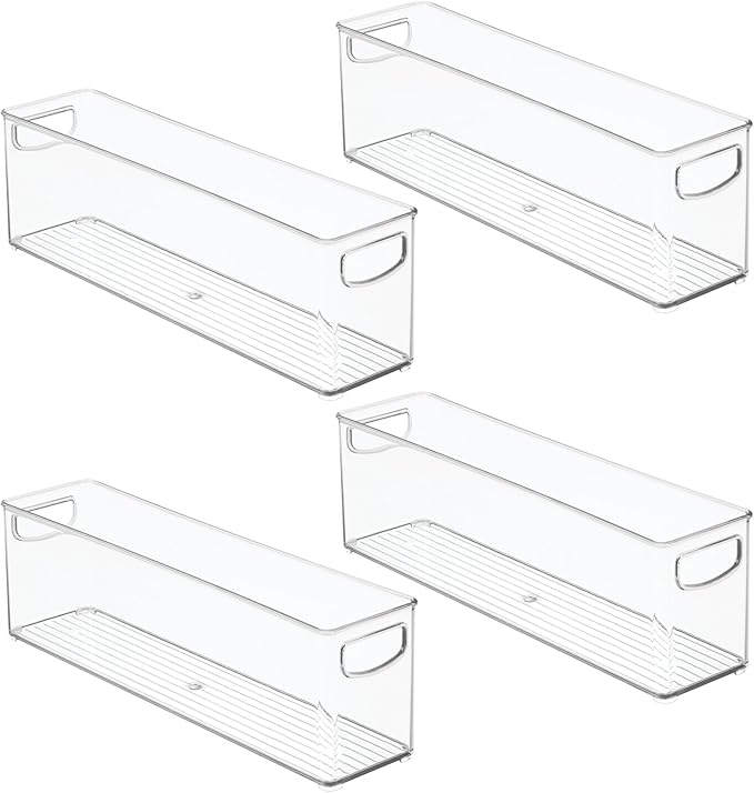 iDesign Small Stackable Storage Bins with Handles for Pantry or Fridge, Set of 4, Clear, Made in USA