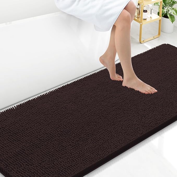 Arotive Bathroom Rugs 70x24, Extra Soft Absorbent Shaggy Chenille Bath Rugs, Machine Washable Rubber Backing Non-Slip Bath Mats for Bathroom Floor Tub and Shower, Home Decor Accessories, Brown