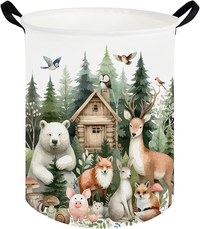 Baby Laundry Hamper,Dirty Clothes Hamper for Boys and Girls,Toys Storage Bin Organizer Animal Room Decor,Waterproof storage box for kids bedroom,Gift Baskets(Forest animal)