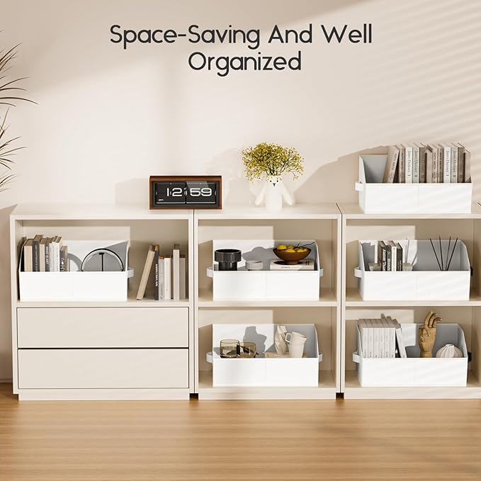 Large Closet Organizers and Storage Bins - 4 Pack Trapezoid Storage Baskets for Shelves, Foldable Fabric Baskets with Handles Ideal for Closet, Basket, Wardrobe and Shelf Storage, White