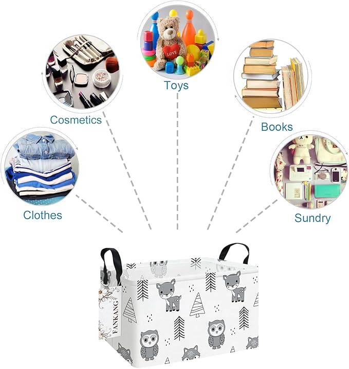 FANKANG Storage Bins,Nursery Hamper Canvas Laundry Basket Foldable with Waterproof PE Coating Storage Baskets for Boys and Girls, Office, Bedroom, Clothes,Toys(Rec-Animal ）