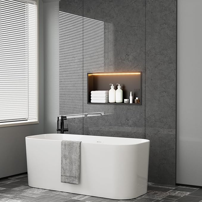 TSIBOMU Stainless Steel 12"x24" LED Lights Shower Niche - No Tile Needed Recessed Wall Niche Waterproof for Walk in Shower Bathroom Storage, Matte Black
