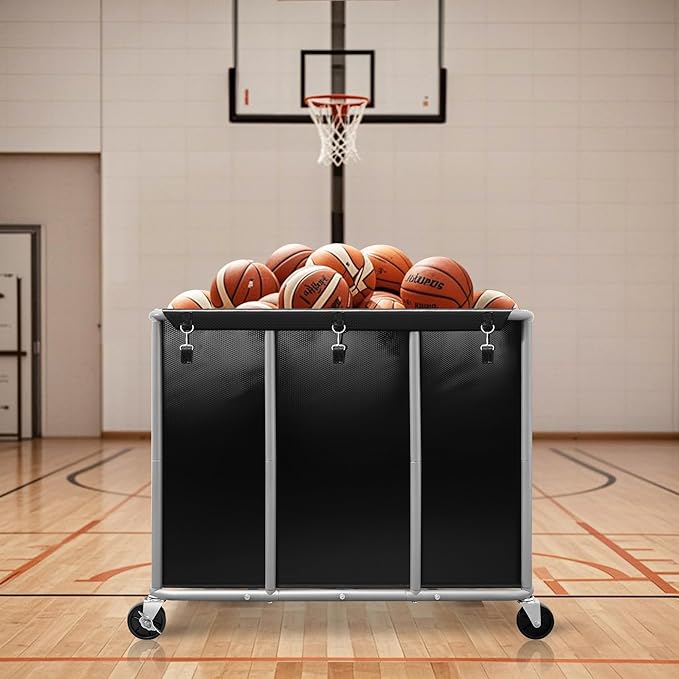 STORAGE MANIAC Commercial Laundry Cart with Wheels 420L Sturdy Steel Frame Heavy Duty Rolling Laundry Hamper on Wheels Big Laundry Basket with Removable Waterproof Liner Bag, 400 lbs Load, Black