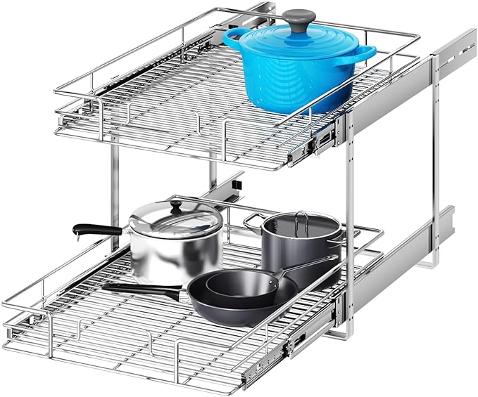 MODCART 2 Tier Individual Pull Out Cabinet Organizer 22½" W x 21½" D, Heavy Duty Cabinet Pull Out Shelves, Slide Out Drawers Organization for Kitchen Cabinets Bathroom