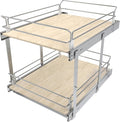 2 Tier Pull Out Cabinet Organizer 18" W X 22" D, Slide Out Drawers For Kitchen Cabinets, Pull Out Drawers For Cabinets Capacity Heavy Duty Caddy, Cabinet Pullout Shelves Wood Chrome, Pantry Storage