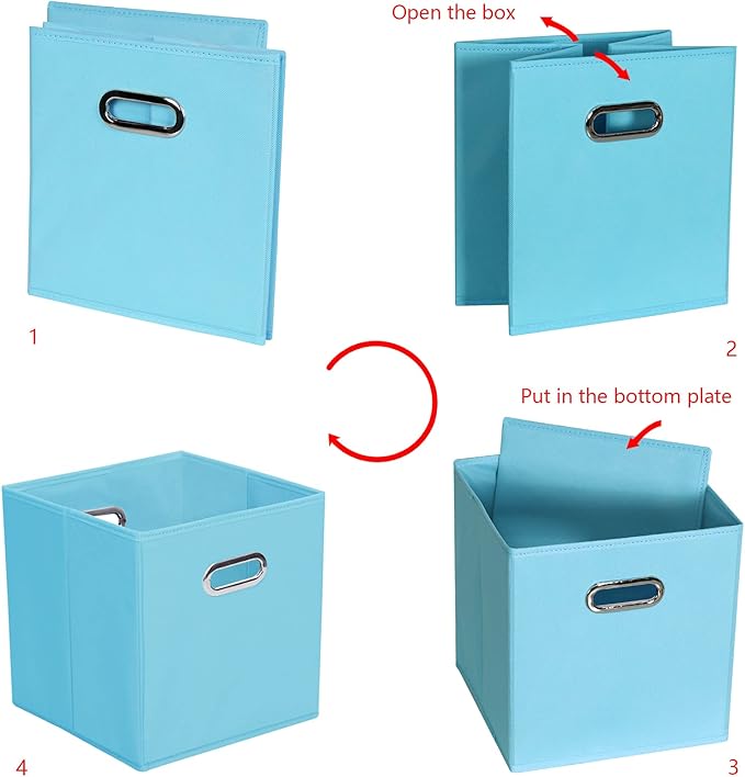 Yunkeeeper storage bins Cubes, Fabric Cube Organizer with Handle, Foldable Cube Bins for Cloth or Accessary Storage, 11x11x11, Set of 3, (Blue)