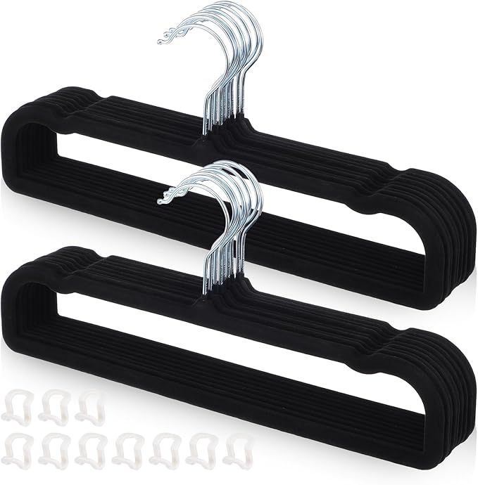 Velvet Pant Hangers Non Slip 20 Pack Black Velvet Hangers Plastic Rectangular Slim Velvets Hanger with 10 Hooks for Jean, Bra, Shorts