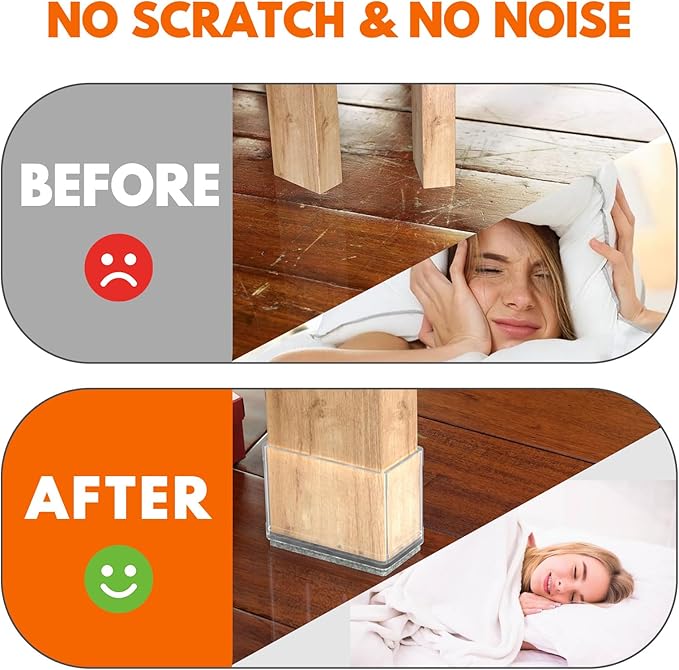 Rectangle Chair Leg Protectors for Hardwood Floors,16 PCS Silicone Covers to Protect Wood Tile Floors Felt Pads Furniture Leg Caps Reduce Noise. Easy to Move.(Clear,0.6 x 1.2 Inch,Rectangle)