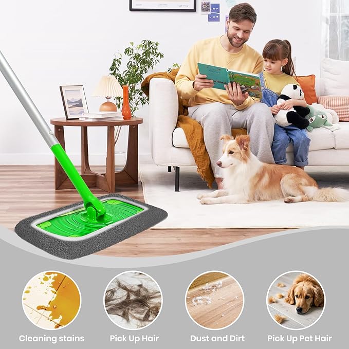 6 Pack Reusable Microfiber Mop Pads - Compatible with Swiffer Sweeper Mop, Washable Dry & Wet Sweeping Cloths Refills for Hardwood Laminate Tile Floor Cleaning