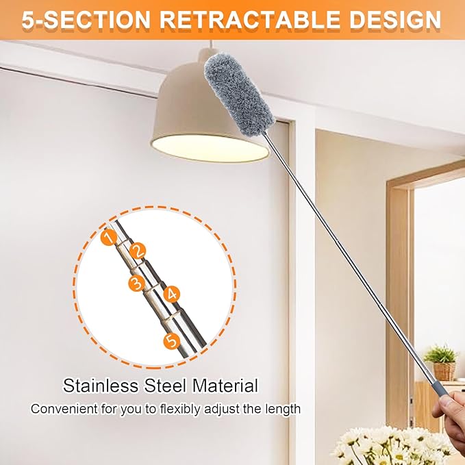 2 Pack Mini Microfiber Feather Duster for Cleaning, with Extendable Pole, Hand Washable Dusters, Cleaning Tools for Office, Car, Window, Furniture