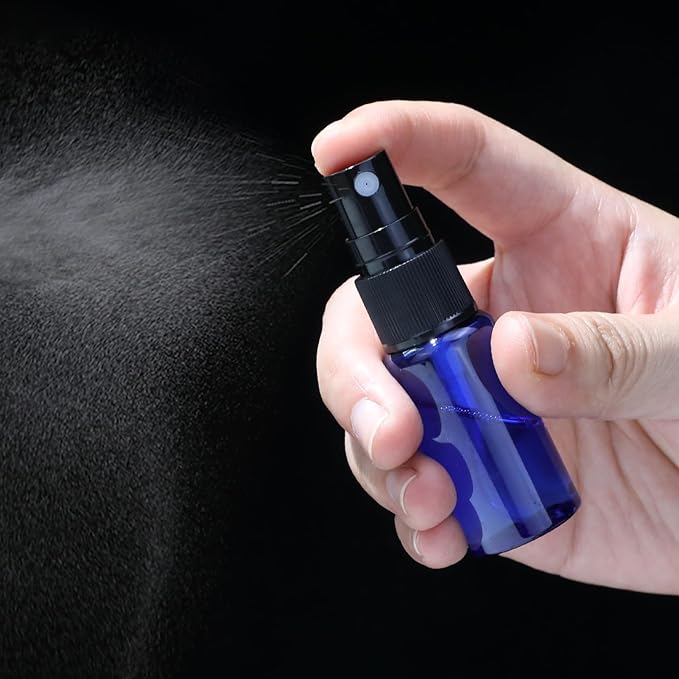 longway 15 PCS Spray Bottles, 0.5oz/15ml Blue Empty Fine Mist Spray Bottle Dispenser with Cap, Small Refillable Liquid Containers with 1pcs Funnel and 18pcs Labels
