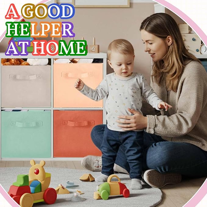 Yinder 6 Pcs Cube Storage Bin 11'' Storage Bins for Room Decor Colorful Bins Foldable Baskets for Nursery Organizer Boxes Fabric Boxes (Pastel Colors)