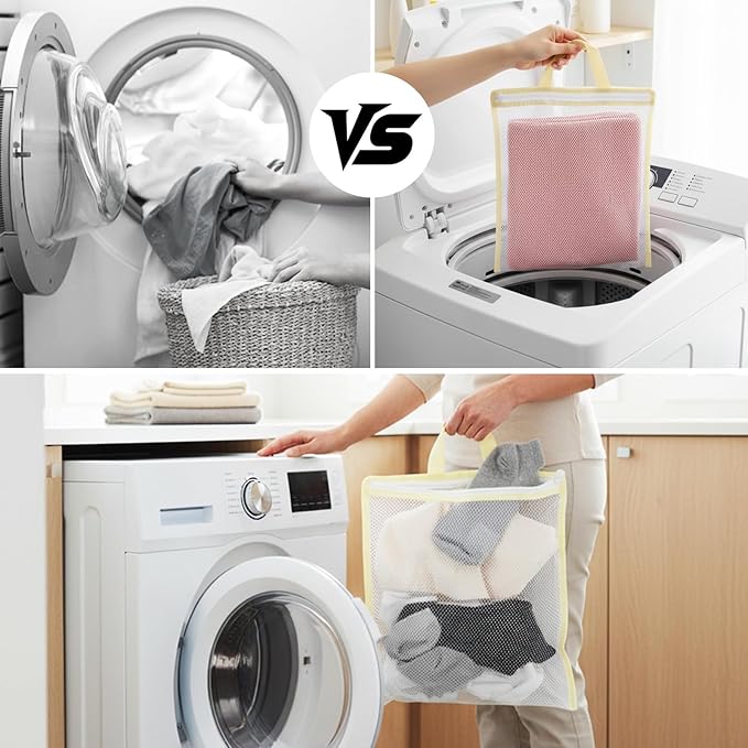 2 Pcs Hanging Laundry Bag Small Mesh Laundry Bag for Washing Machine Wash Bags for Clothes Delicates Lingerie Socks with Zipper, 12.99 X 11.42in