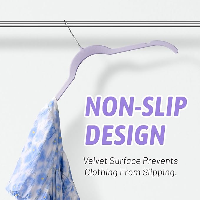 Sishynio 30 Pack Velvet Hangers - Non Slip Slim Hangers for Closet Organization, Space Saving Clothes Hangers with Notches for Dresses, Shirts(Purple)