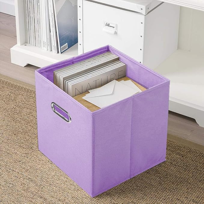 ShellKingdom Storage Bins, Foldable Fabric Storage Cubes And Cloth Storage Organizer Drawer with Metal Handle For Closet And Toys Storage, 11 X 10.5 X 10.5 INCH, 2 Pack (Lavender)