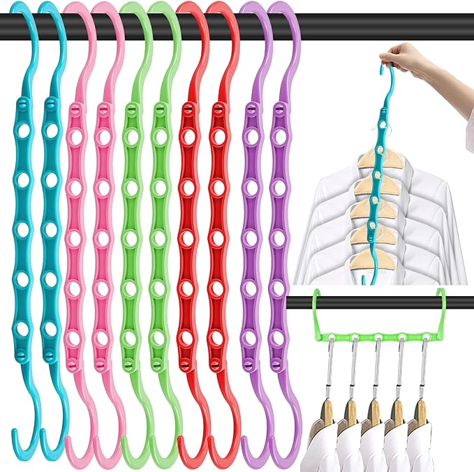 DUCOO 10 PCS Space Saving Hangers, 5-Hole Magic Hangers - Sturdy Plastic Hanger, Closet Organizers for Clothes Storage, College Dorm Essentials, Home Organization (Color)