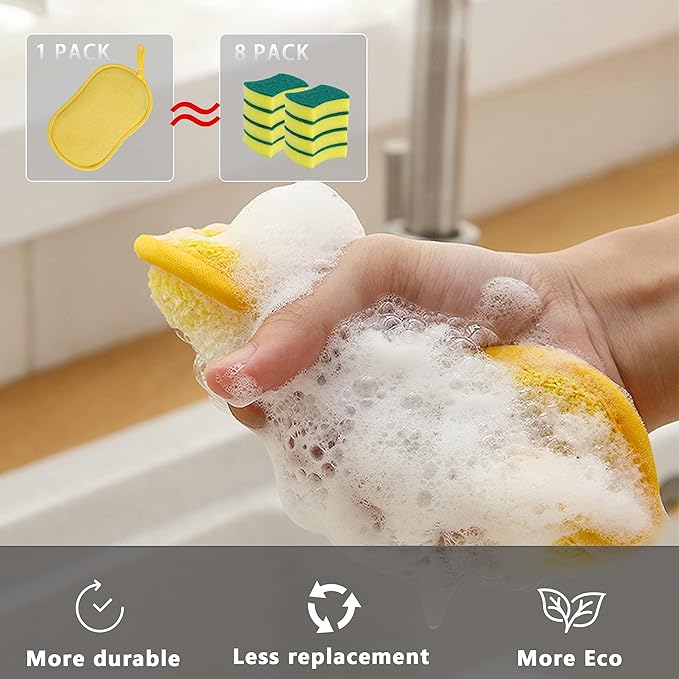 Multipurpose Kitchen Scrub Sponges, Heavy Duty Cleaning Non-Scratch Scrub Sponge, Reusable Microfiber Sponge for Household Cleaning, Random Colors (Multicolour)