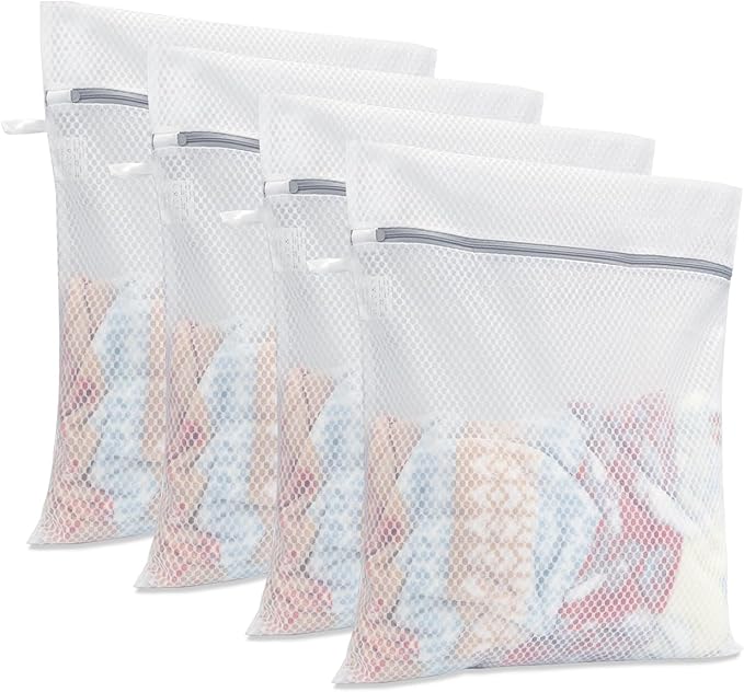 GOGOODA Mesh Laudnry Bags Wash Bags for Delicates (Honeycomb White, 4 Large)