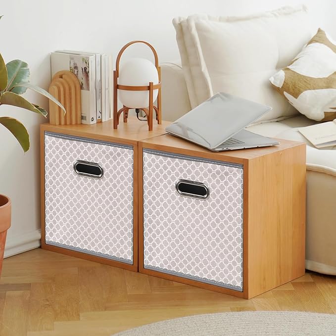 Fabric storage bins Cubes, Fabric Cube Organizer with Handle, Foldable Cube Bins for Cloth or Accessary Storage, 11x11x11, Set of 3, (Light Grey)