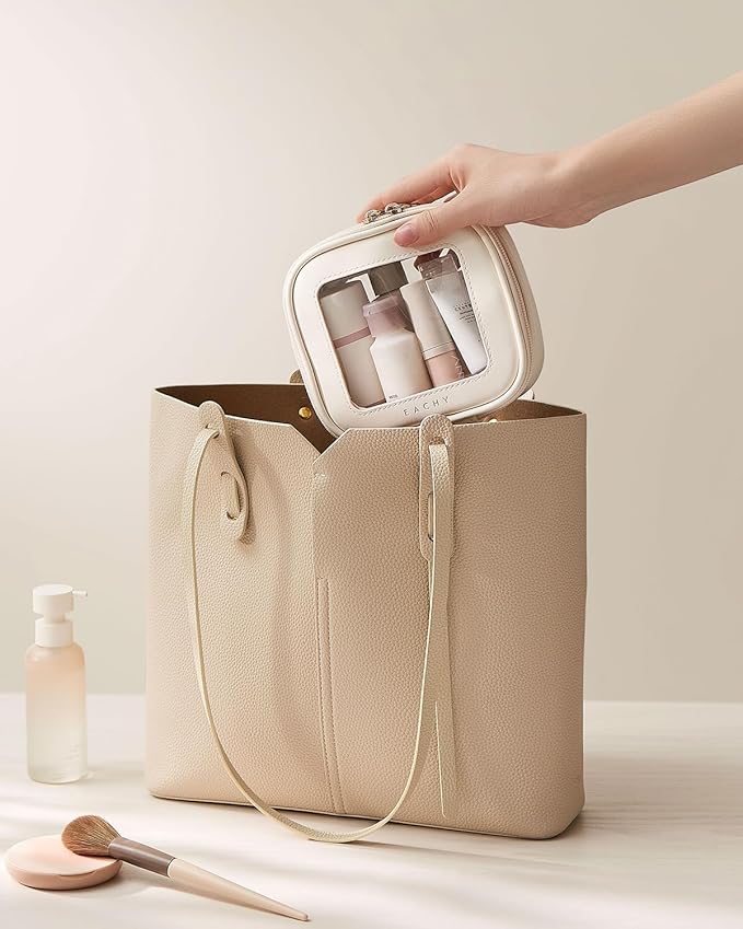 EACHY Clear Makeup Bag，Waterproof TSA Approved Toiletry Bag with Zipper for Women, Make Up Organizer and Skincare Pouch, Portable Car or Purse Bag for Travel Essentials