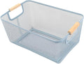 Metal Mesh Steel Basket, Large Wire Storage Organizer Basket Multi-function Hanging Kitchen Baskets with Wood Handle for Kitchen Bathroom Picnic Home, Rectangle-Blue